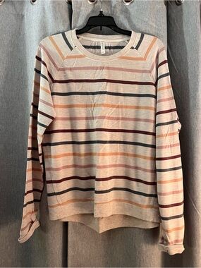 Striped Long-Sleeve Crewneck Top in Cream with Multicolor Stripes